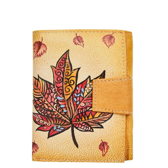 Hand-Painted Canadian Art Motif Leather Trifold Wallet with Card Slots for Women - Picture 1 of 7